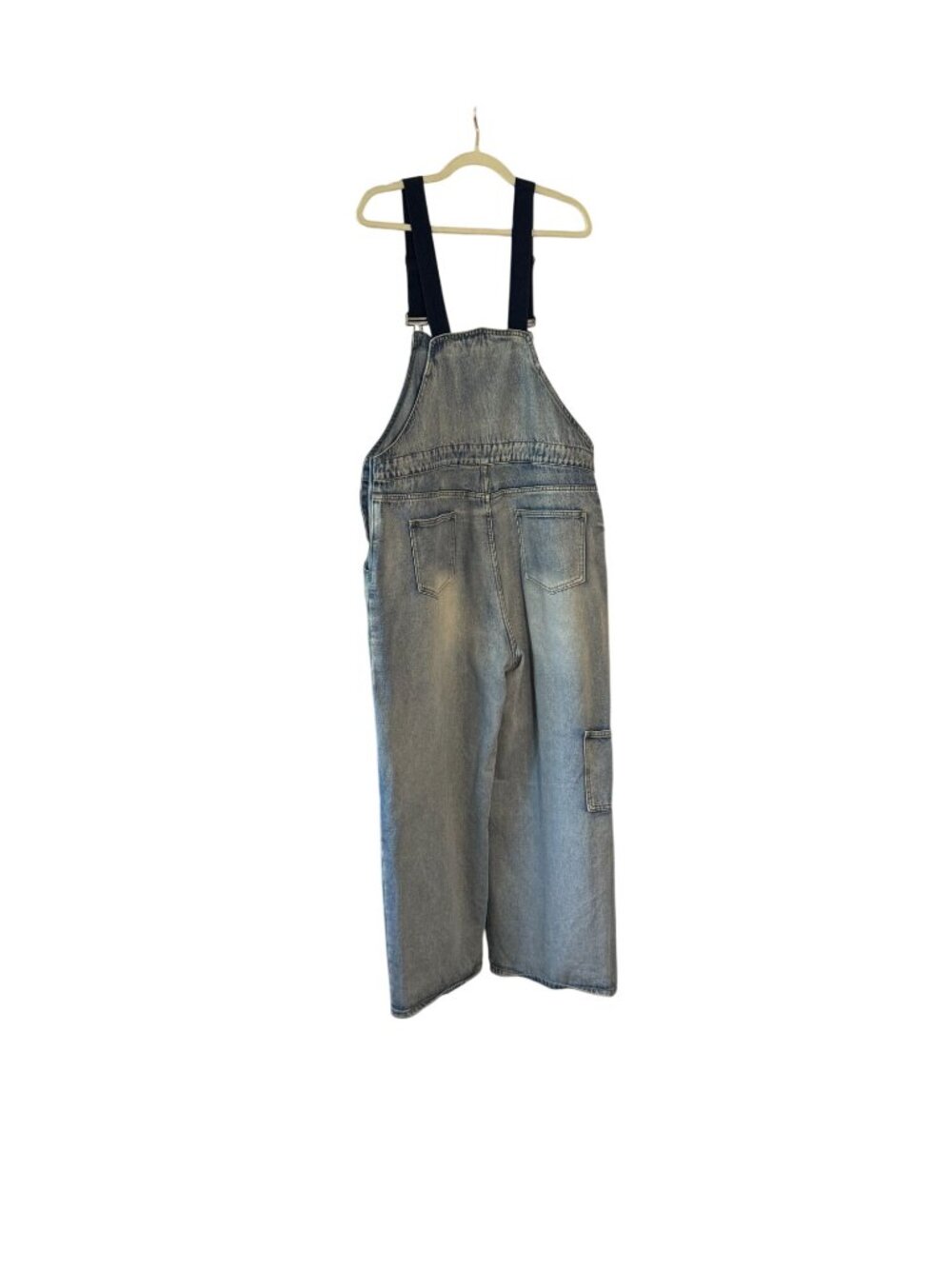 Cider Denim Overalls Women's Size 0XL Light Wash Wide Leg Cargo Pocket Bib - Picture 7 of 12